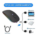 Mouse Sem Fio Recarregável LED RGB 2.4 GHz para Computador