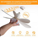 Ventilador de Teto de 20,5 polegadas 40W com Controle Remoto e Luz LED, Ventilador de Teto Inteligente e Silencioso para Quarto e Sala de Estar
