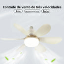 Lâmpada Ventilador Teto E27 6 Helices Controle Remoto