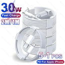 5-1 Peças 30W Cabo De Carregamento Rápido Para Apple Iphone 13 12 11 14 Pro Max Mini Cabo USB C Para X XR XS Max 7 8 14 Plus 6 Acessórios