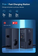Estação de Carregamento 7 em 1 com Carregamento Rápido 35W, Display Digital e Proteção Contra Surtos